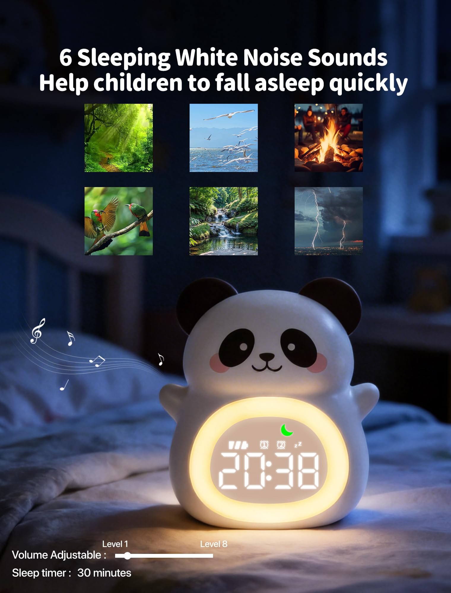MASHI Panda night light colors demonstrate ambient lighting for bedtime.