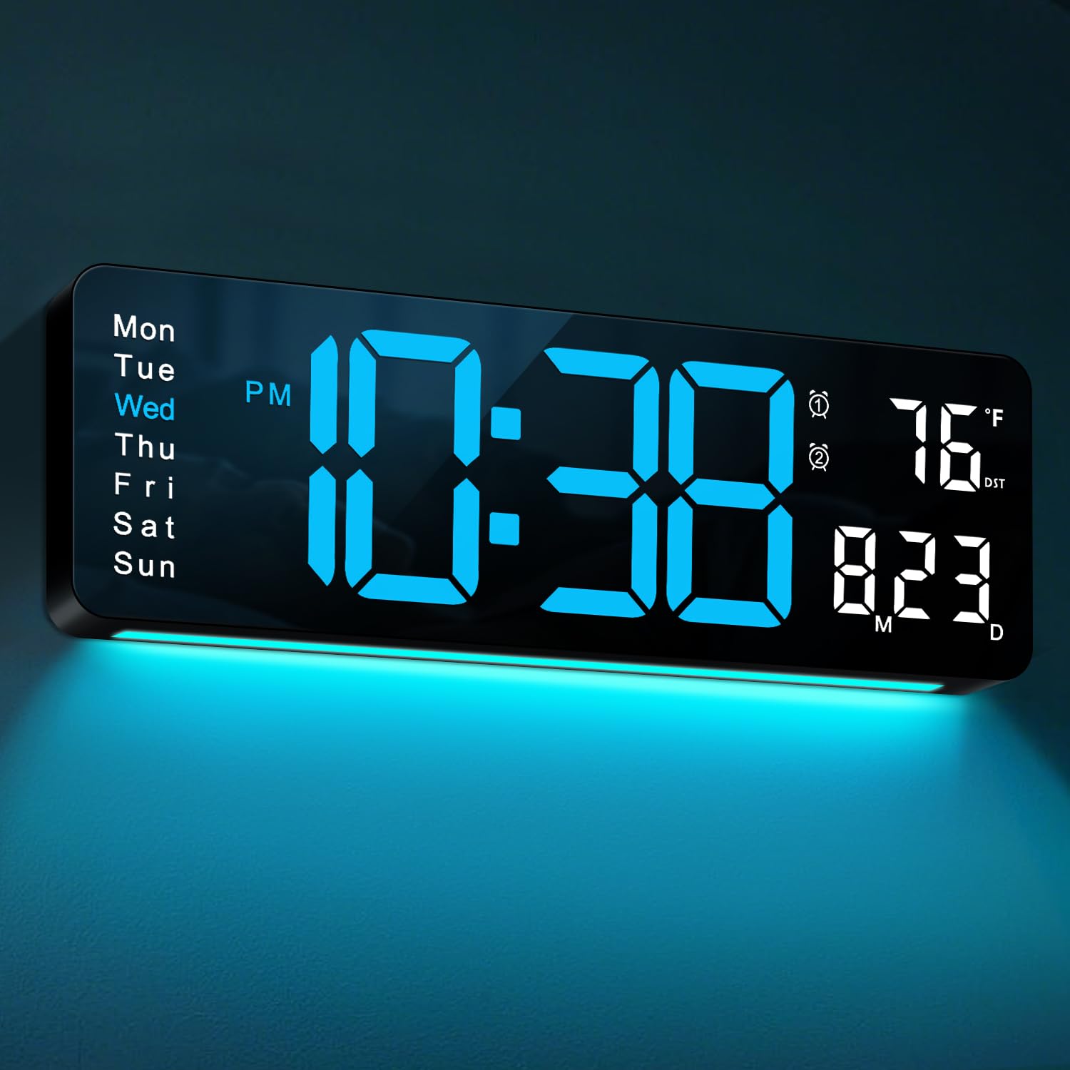 MASHI clock shows time, date, day, and temperature at a glance.