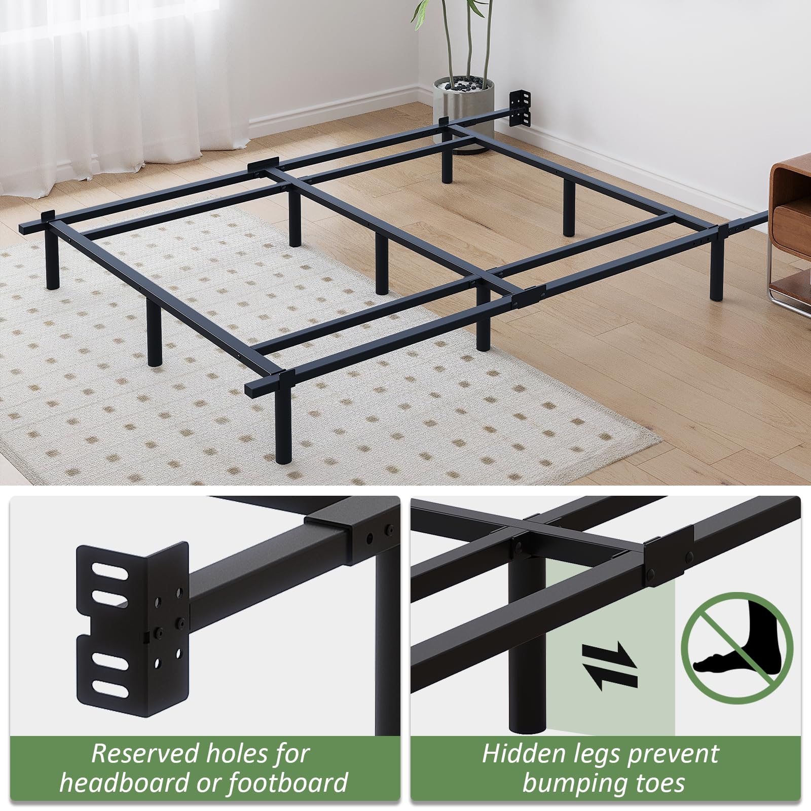 Mashomdec King bed frame black finish closeup shows durable coating and scratch resistance.