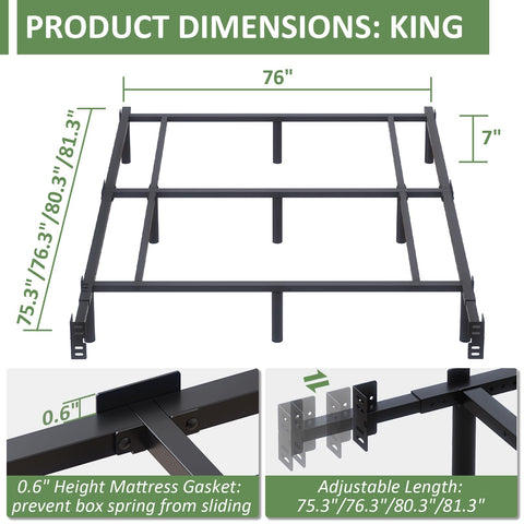Mashomdec King bed frame front view highlights low-profile design for easy room flow.