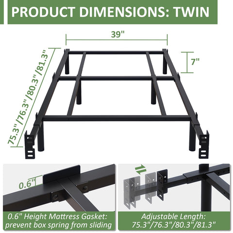 Mashomdec bed frame showing adjustable length feature for a precise fit.