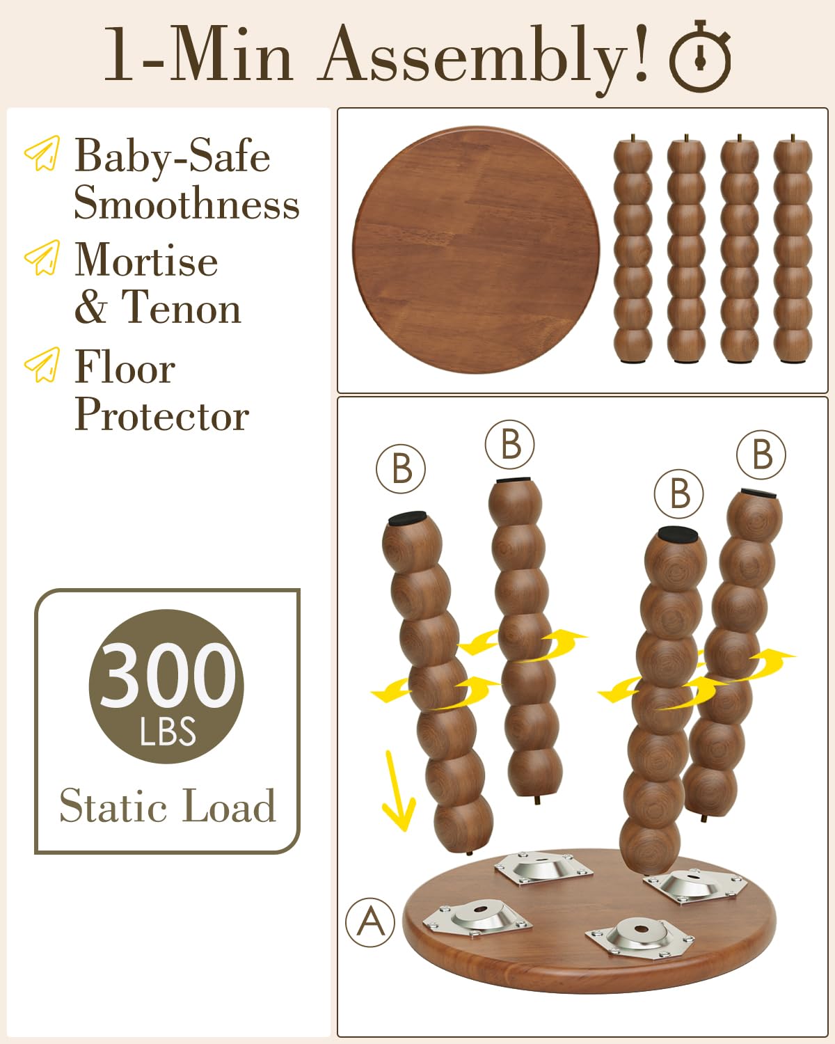 Masupu easy-assembly step stool twists on in seconds with no tools.