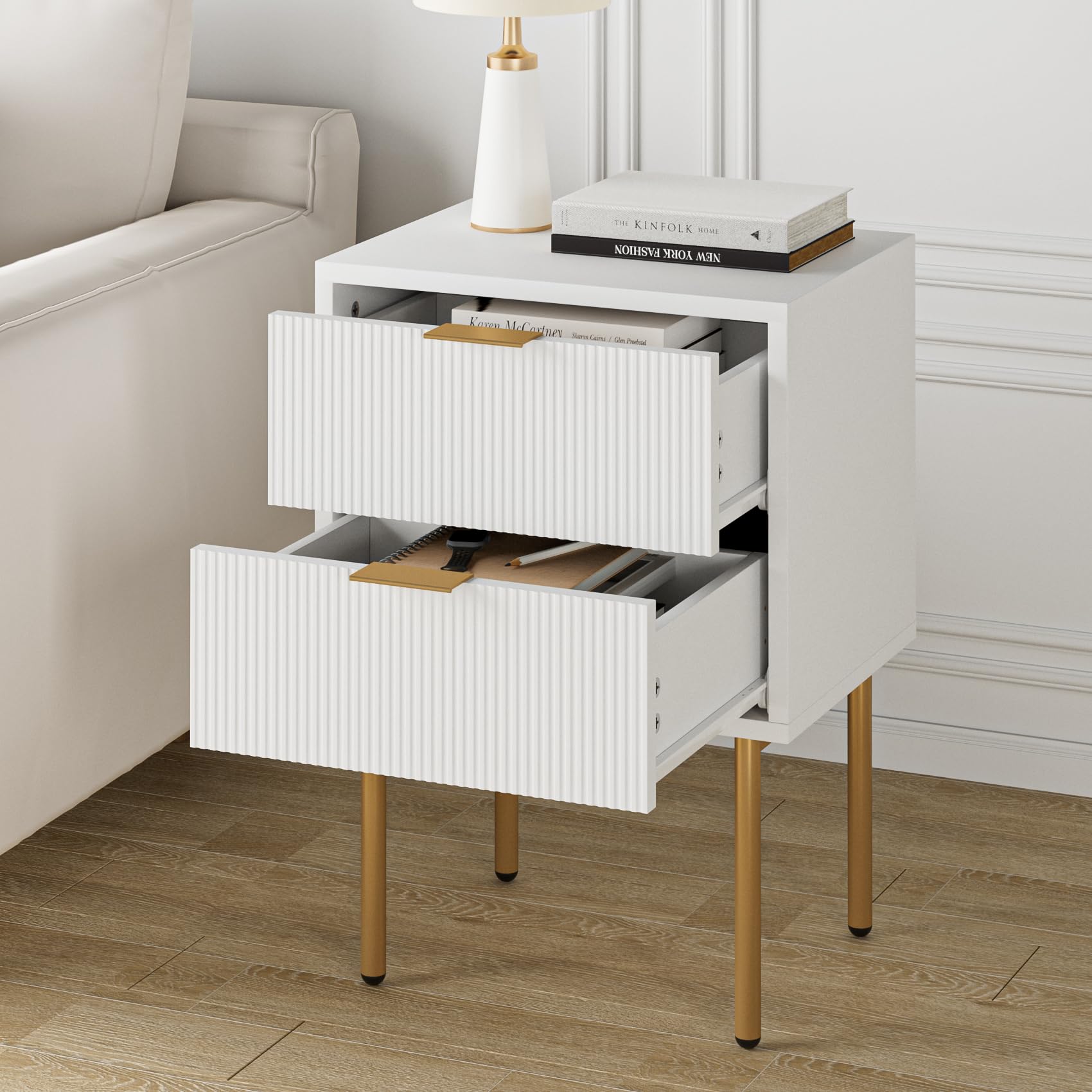 Masupu Nightstand anti-slip pads protecting floors during movement