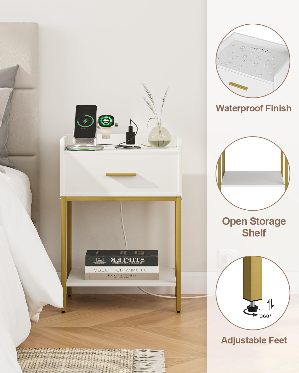 Masupu nightstand wood texture close-up showing smooth white finish.