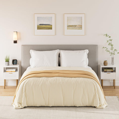 Durable MDF with gold legs balances strength and style.