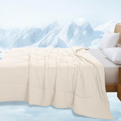 MASVIS cooling blanket on a night-time bed scene suggests ready-to-use cooling sleep aid.