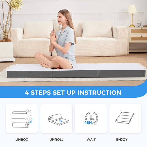 MASVIS Trifold Mattress shows memory foam layers providing pressure relief and support.