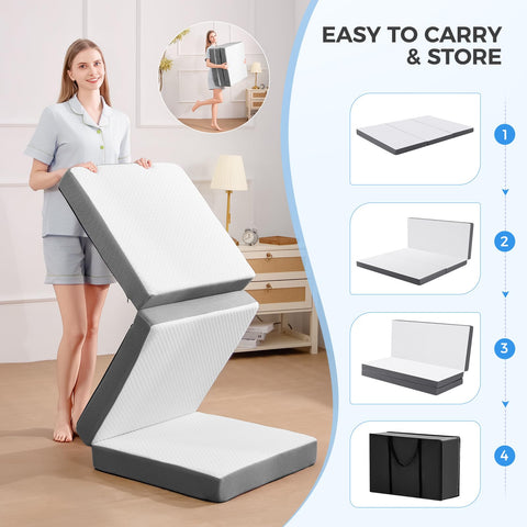 MASVIS Trifold Mattress opened for queen-size sleeping surface with memory foam comfort.
