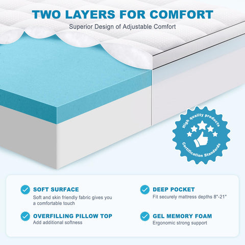 MASVIS pillow-top 2in layer adds plush softness for a cloud-like feel