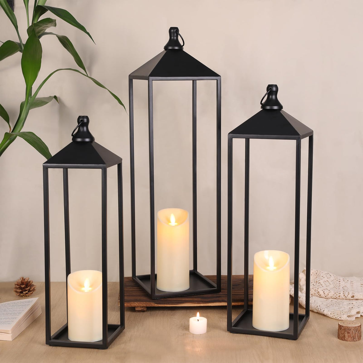 MATAHUM 22 inch lantern set adds bold ambient light to mantles and entryways
