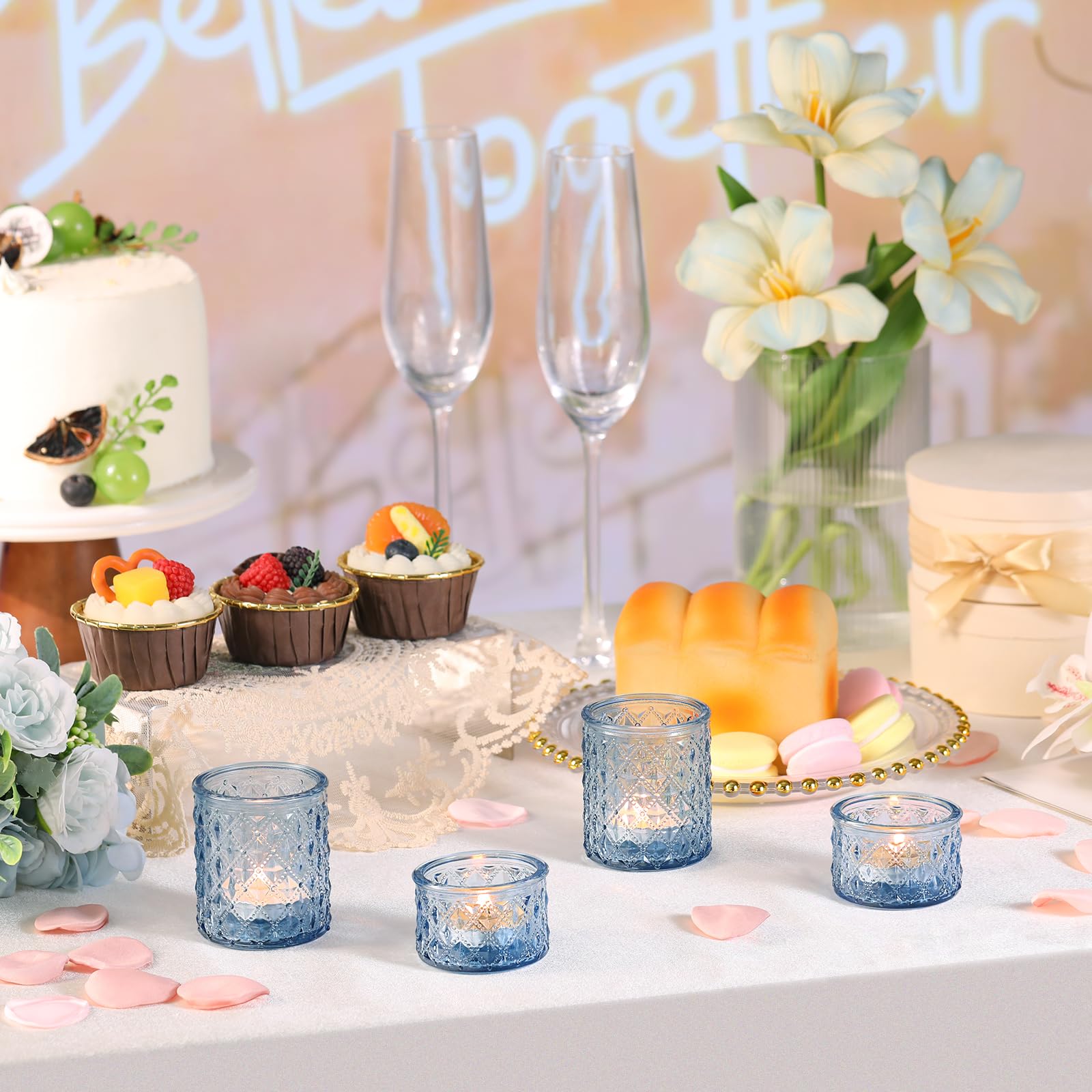 MATAHUM blue tealight holders ideal for baby boy showers and decorative accents