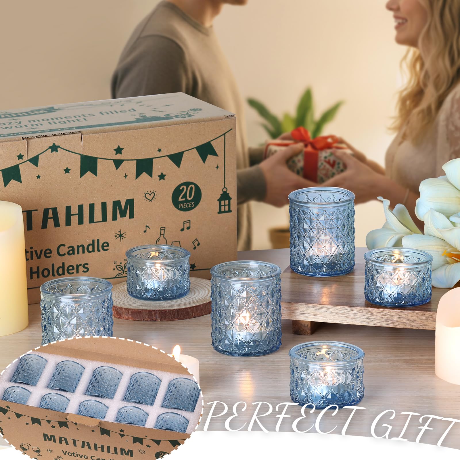 MATAHUM gift-ready packaging with blue glass adds premium presentation