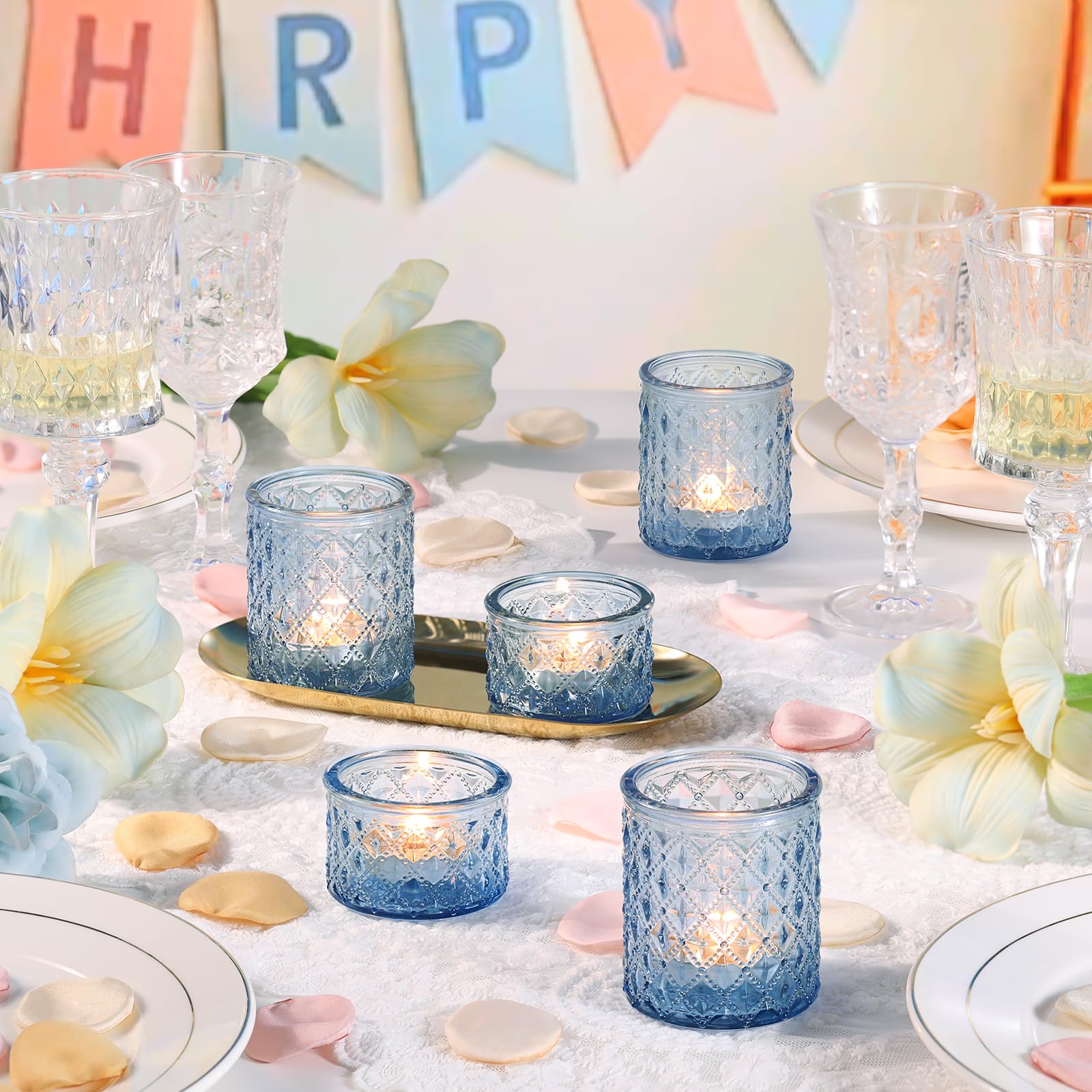 MATAHUM blue tealight holders add pool party decor and color to tables