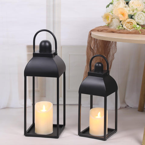MATAHUM large black metal lantern for outdoor porches and indoor mantels