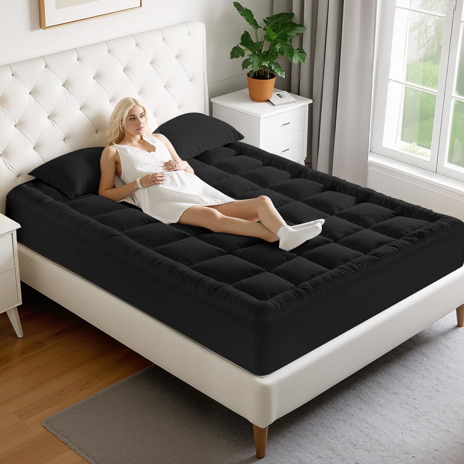 MATBEBY durable-design queen mattress pad protects the bed