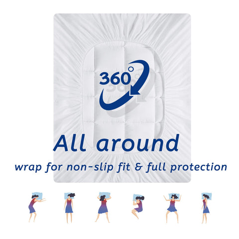 MATBEBY queen topper machine-washable cover for easy care.