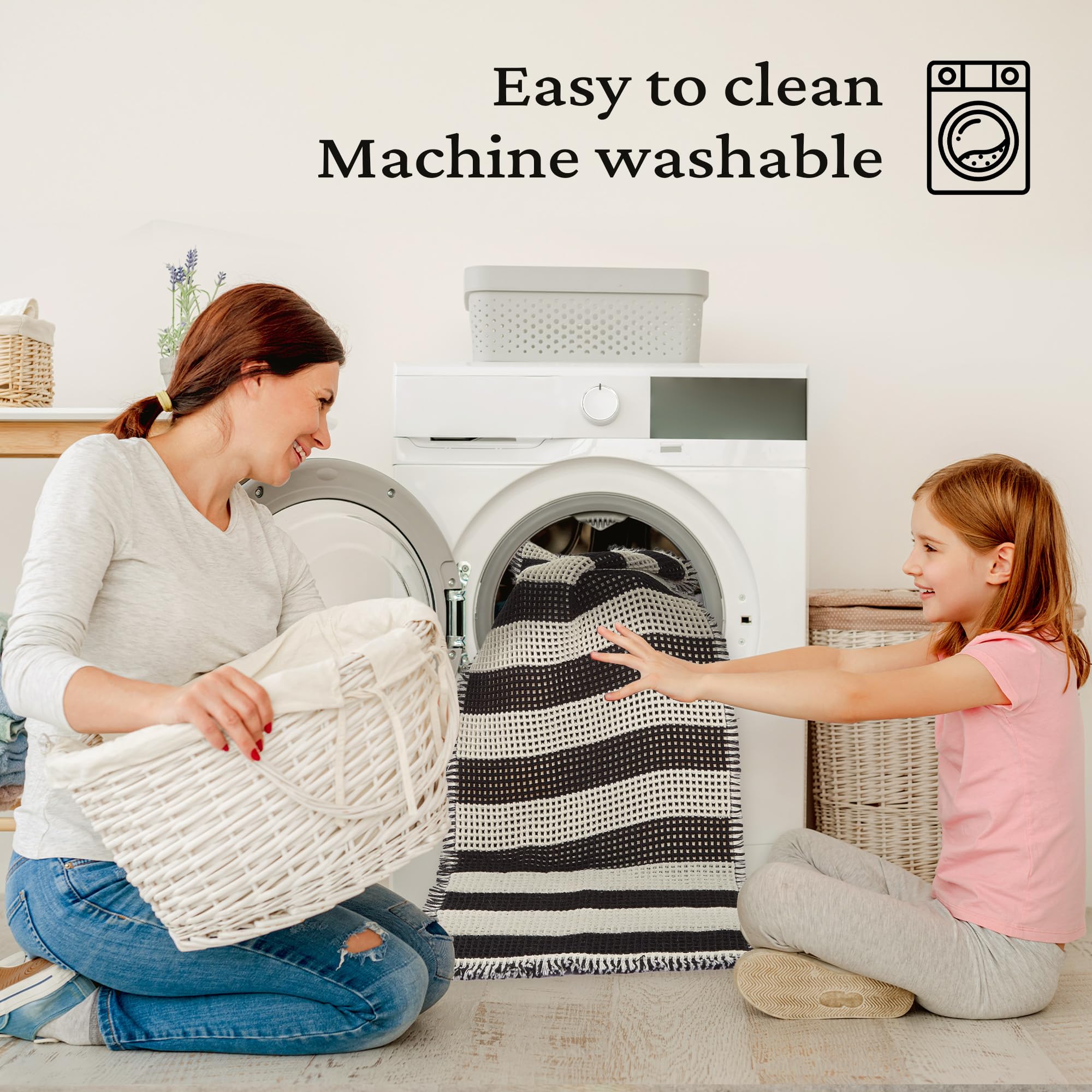MatEssenz non-slip backing keeps bath floors stable when wet.