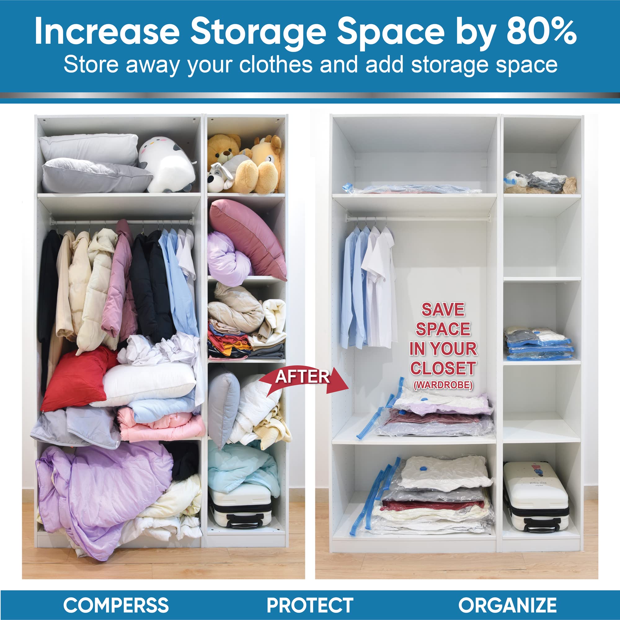 MattEasy bags filled with towels ready for closet organization and space saving.