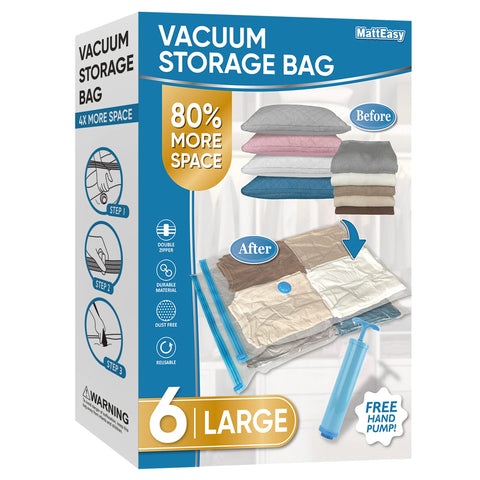 MattEasy space saver bags front view with six large bags for efficient storage.