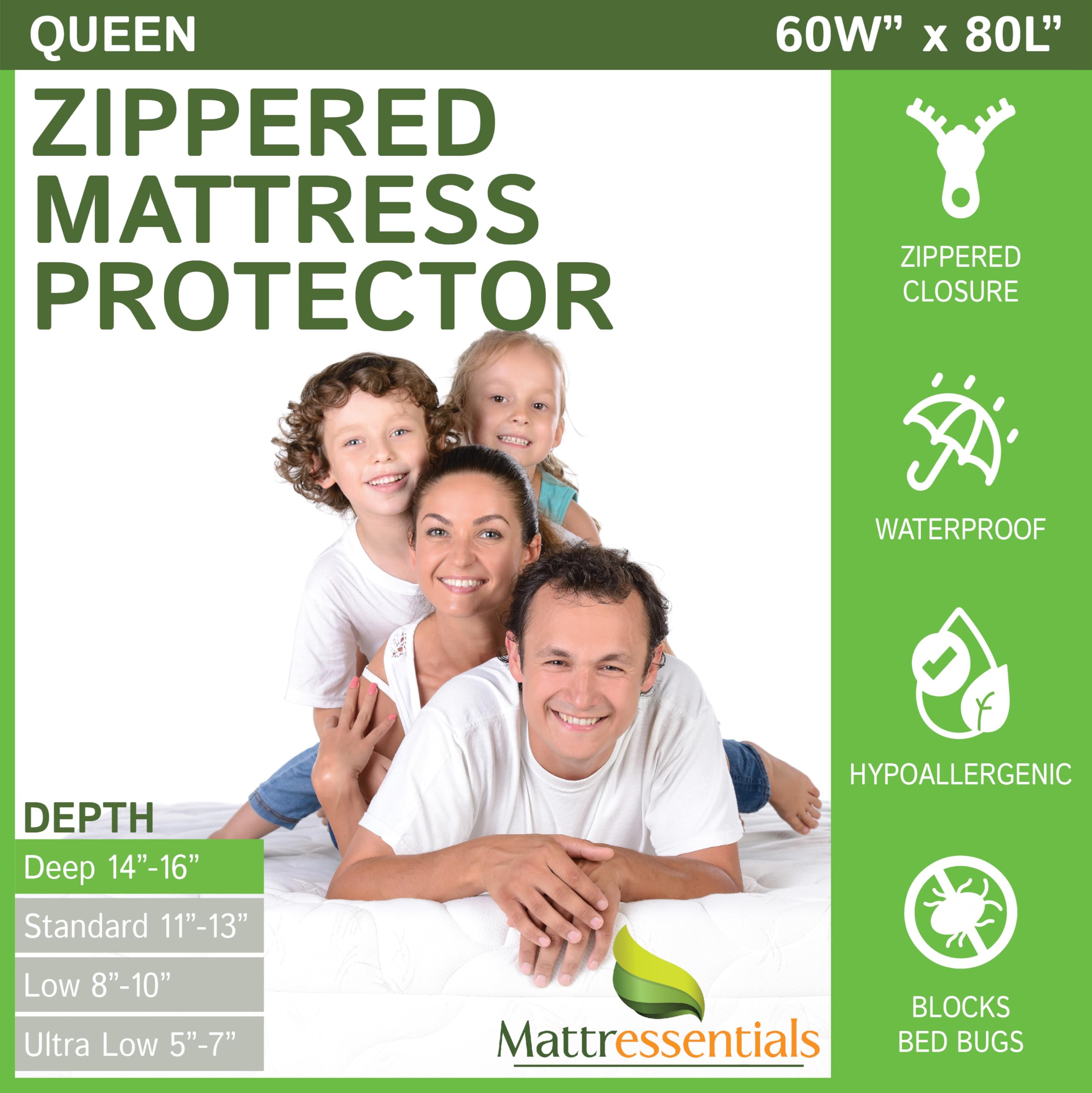 Mattressentials zippered queen encasement provides full six-sided coverage for the mattress