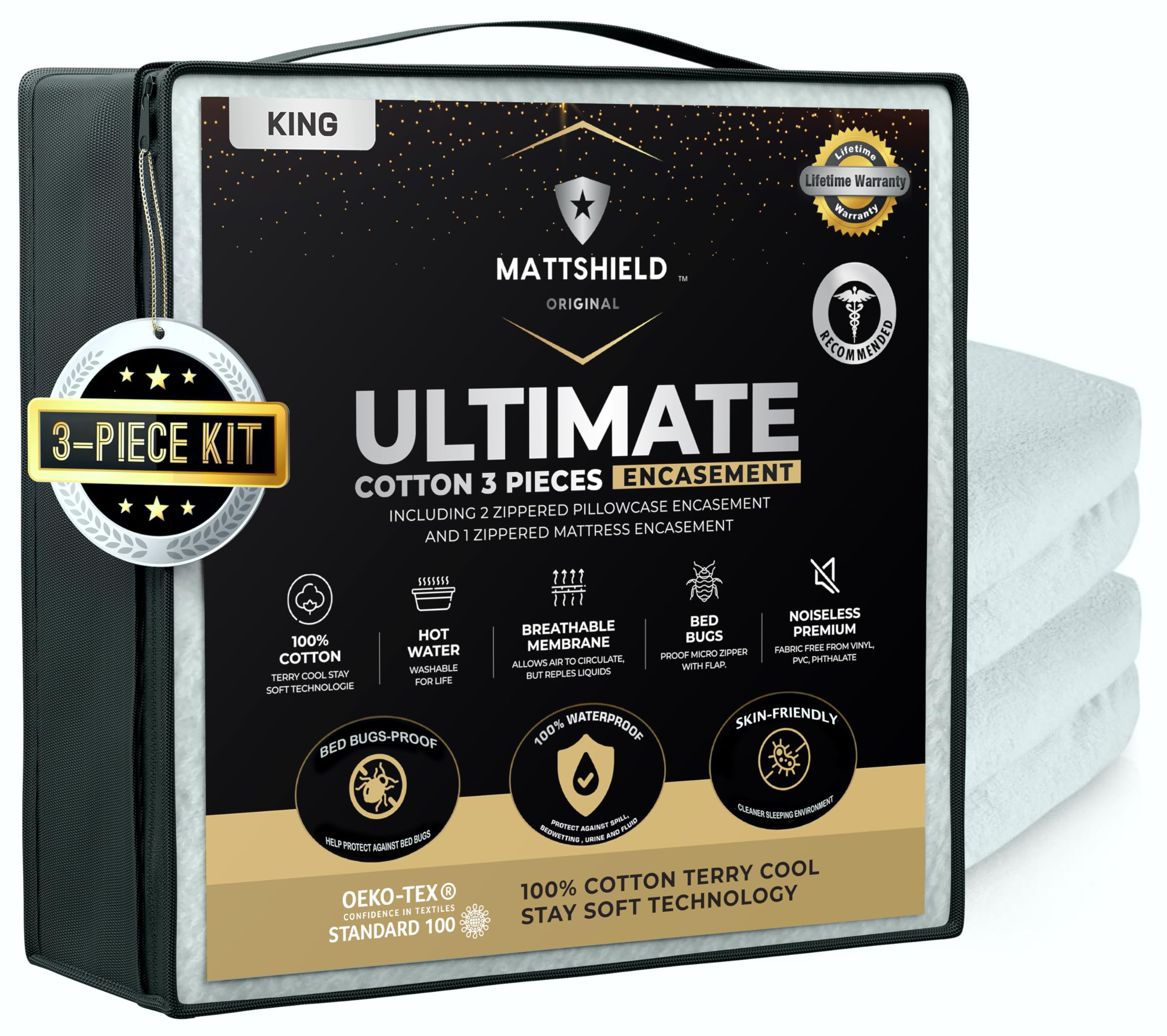 MATTSHIELD Original king mattress cover with six-sided waterproof protection.