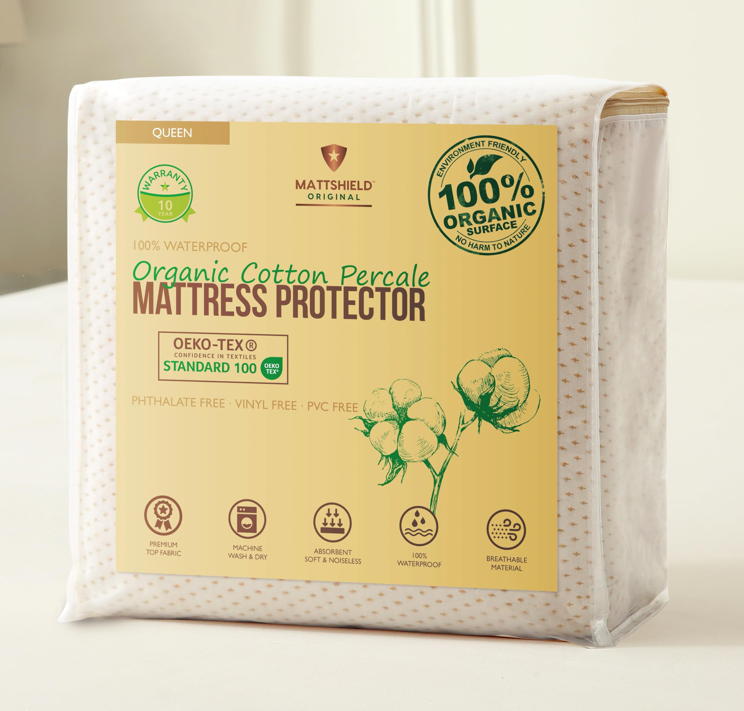 MATTSHIELD ORIGINAL deluxe cooling percale queen top view for a cool, breathable sleep surface