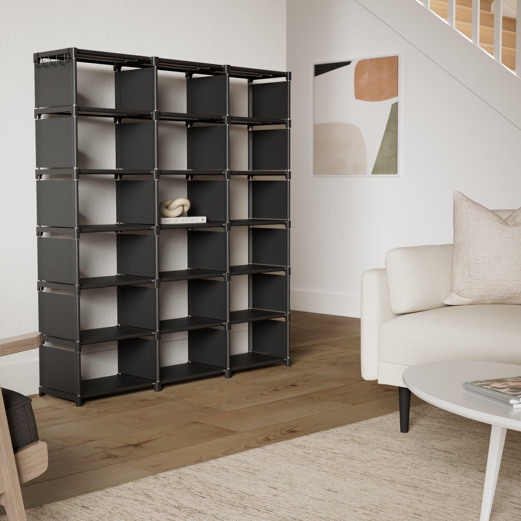 Mavivegue 18-Cube Bookcase in bedroom setup highlighting organized shelves
