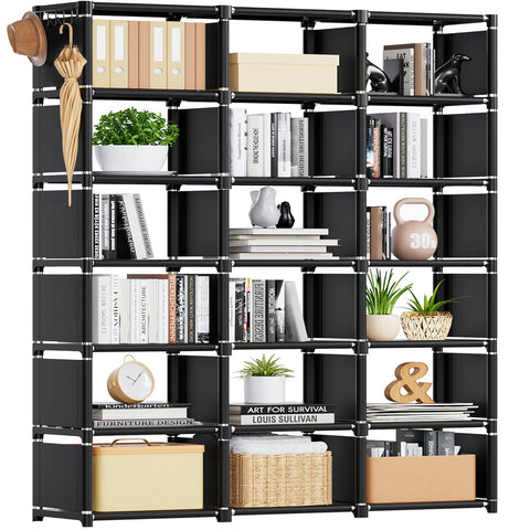 Mavivegue 18-Cube Bookcase in black, front view for spacious storage