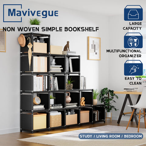 Mavivegue 18-Cube Bookcase in living room setup showing versatility