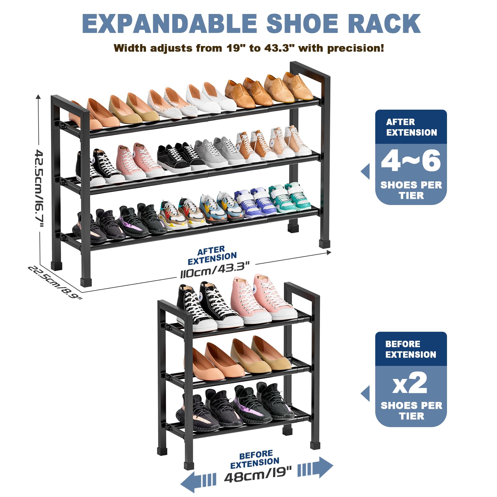 Mavivegue 3-tier expandable shoe rack saves floor space with vertical storage