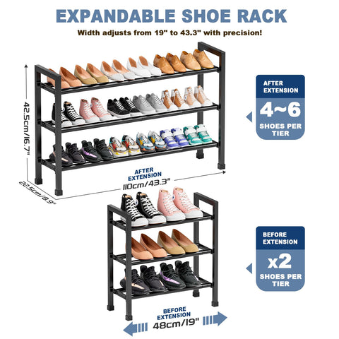 Mavivegue 3-tier expandable shoe rack saves floor space with vertical storage
