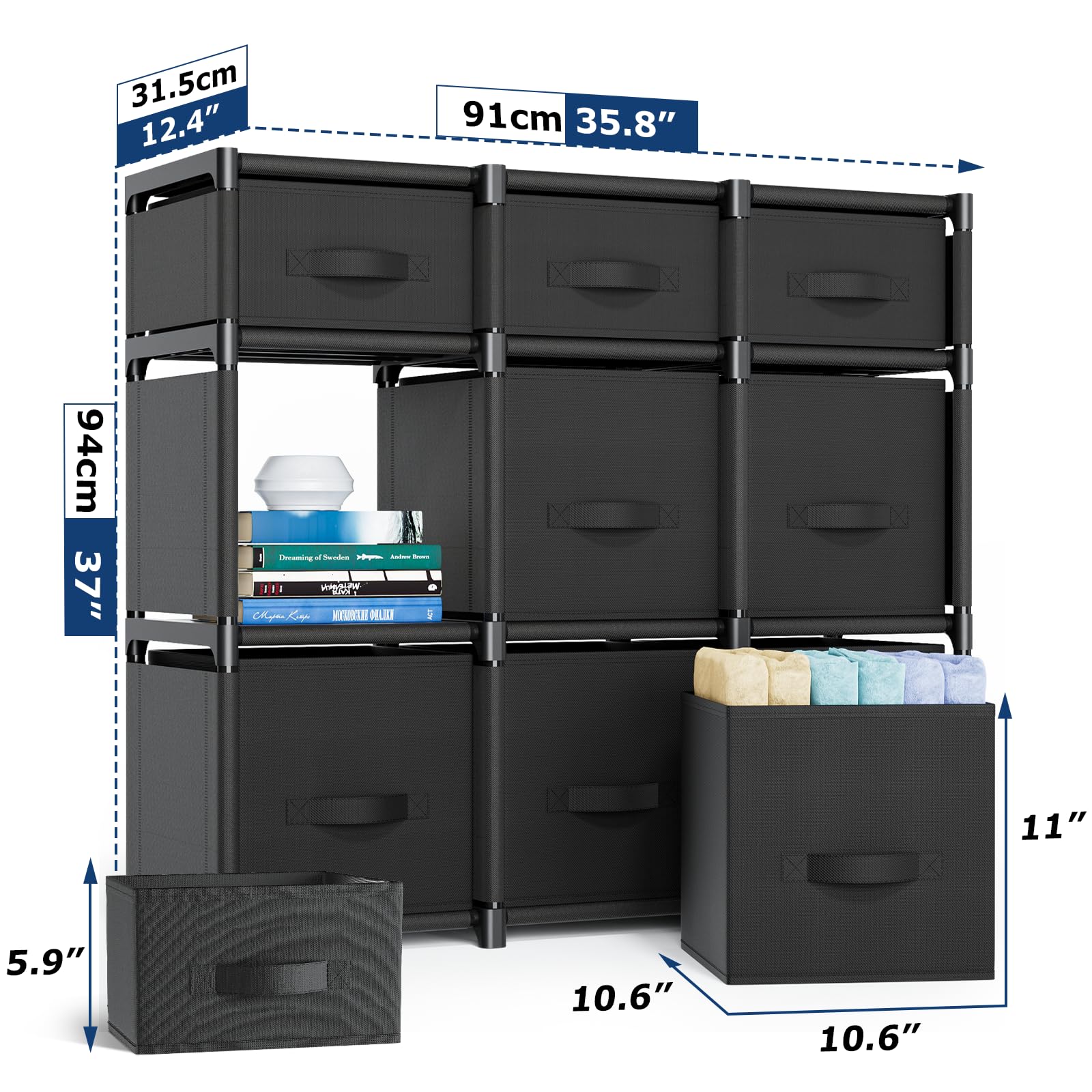 Mavivegue 9-cube storage drawer open drawer showcasing easy access.