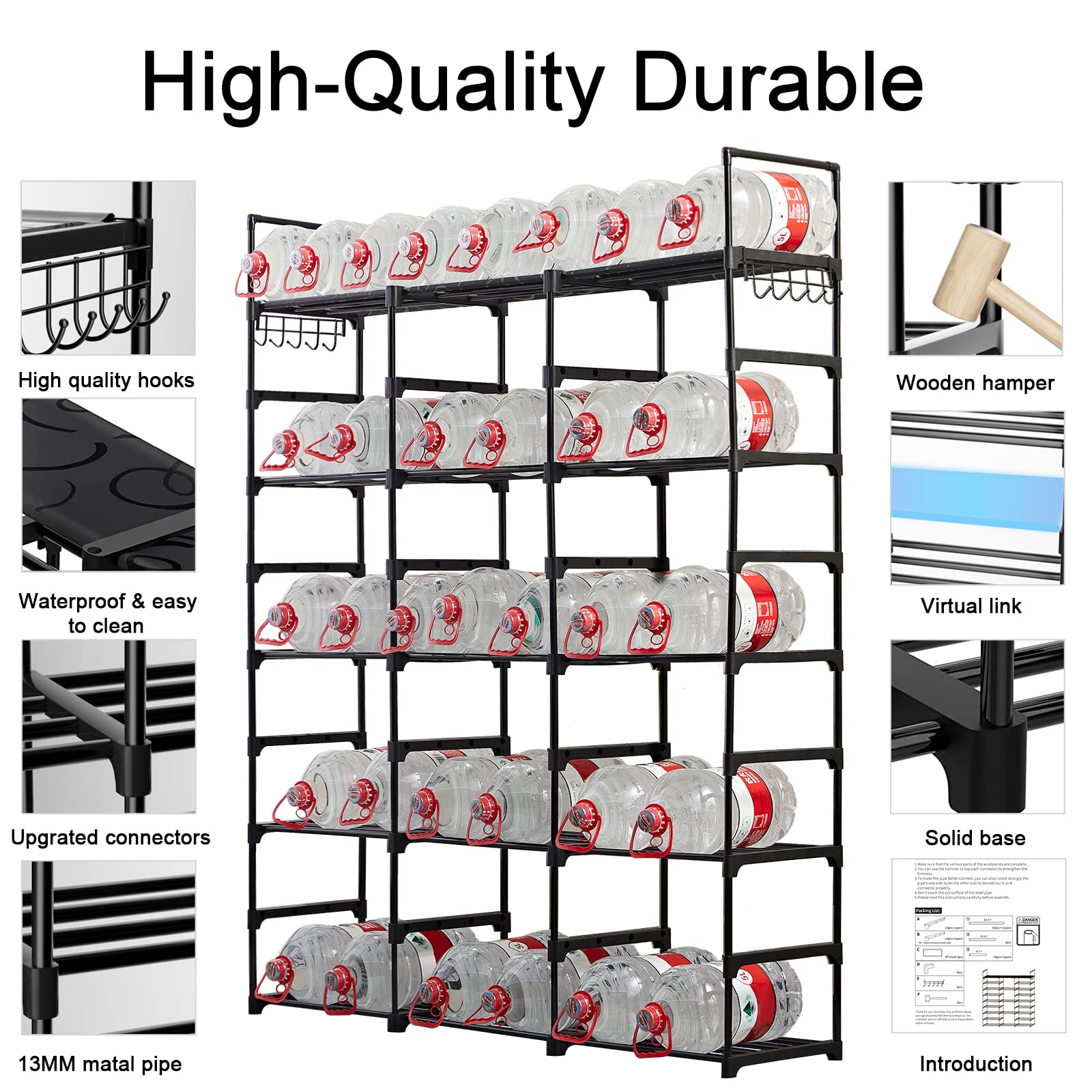 Mavivegue 9-tier rack side view showing adjustable shelves for varied footwear