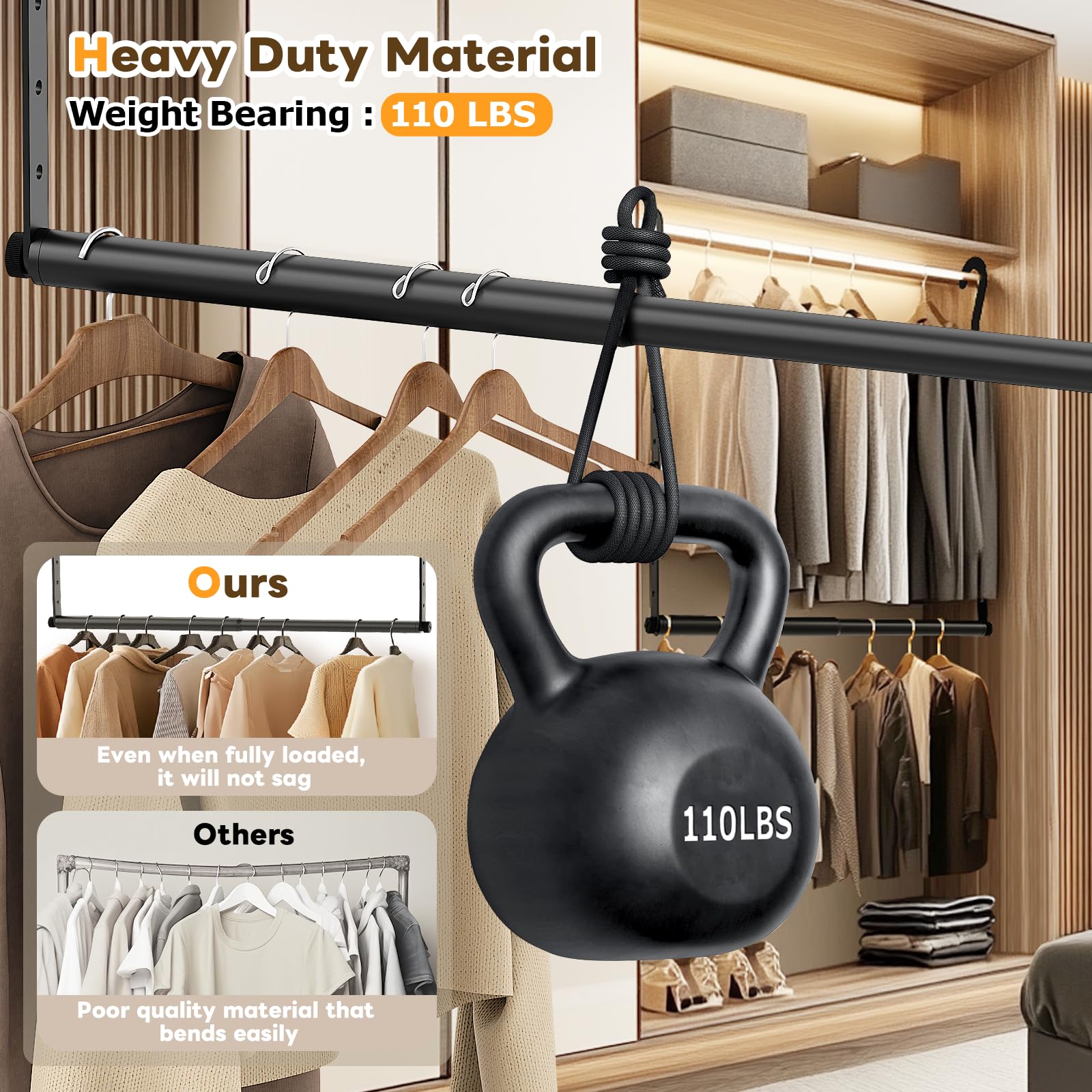 Mavivegue space-saving extender adds a second hanging line in tight closets.