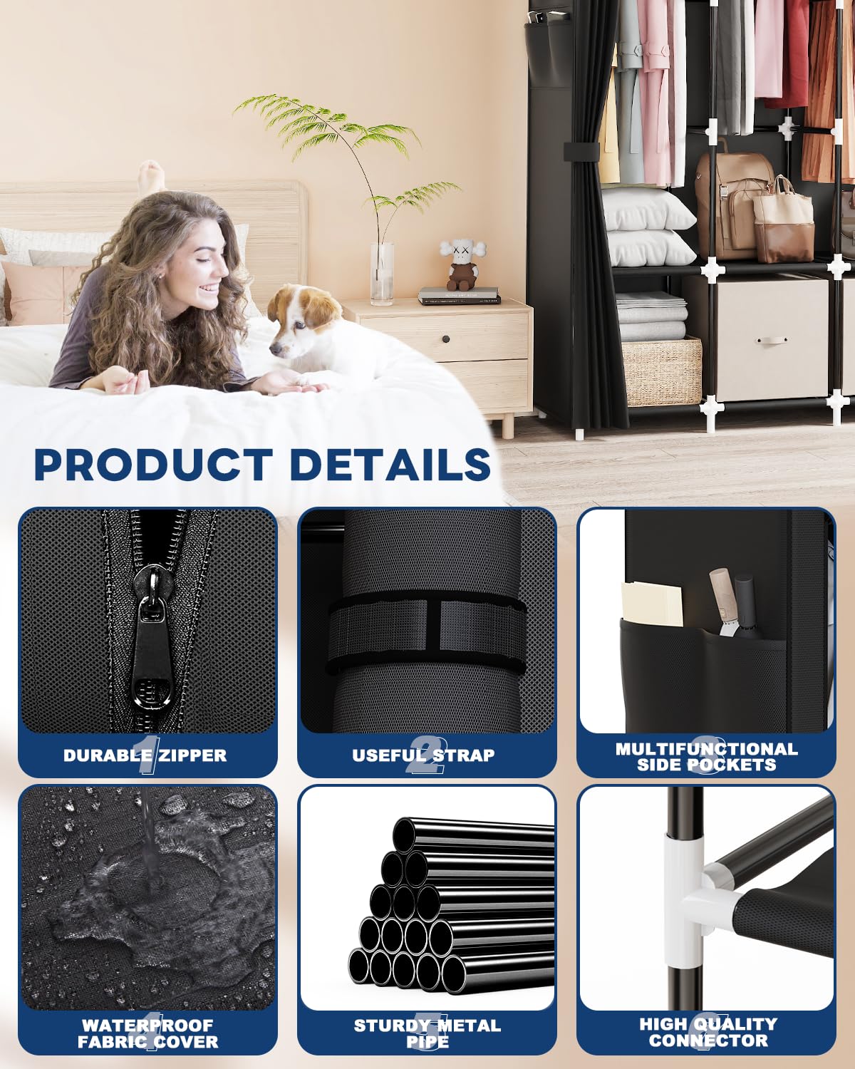 Mavivegue large-capacity closet measures 67 inches for ample storage.