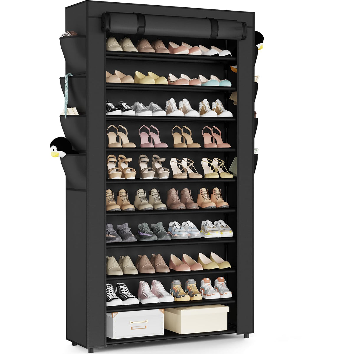 Mavivegue shoe rack with dustproof cover protects sneakers from dust and pet hair.