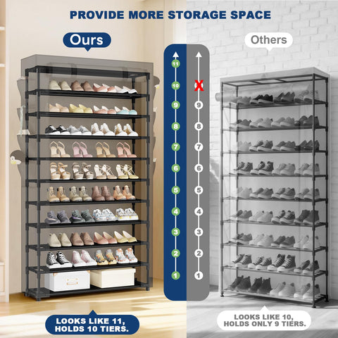 Mavivegue shoe rack removable tiers adapt to sneakers, boots, and flats.