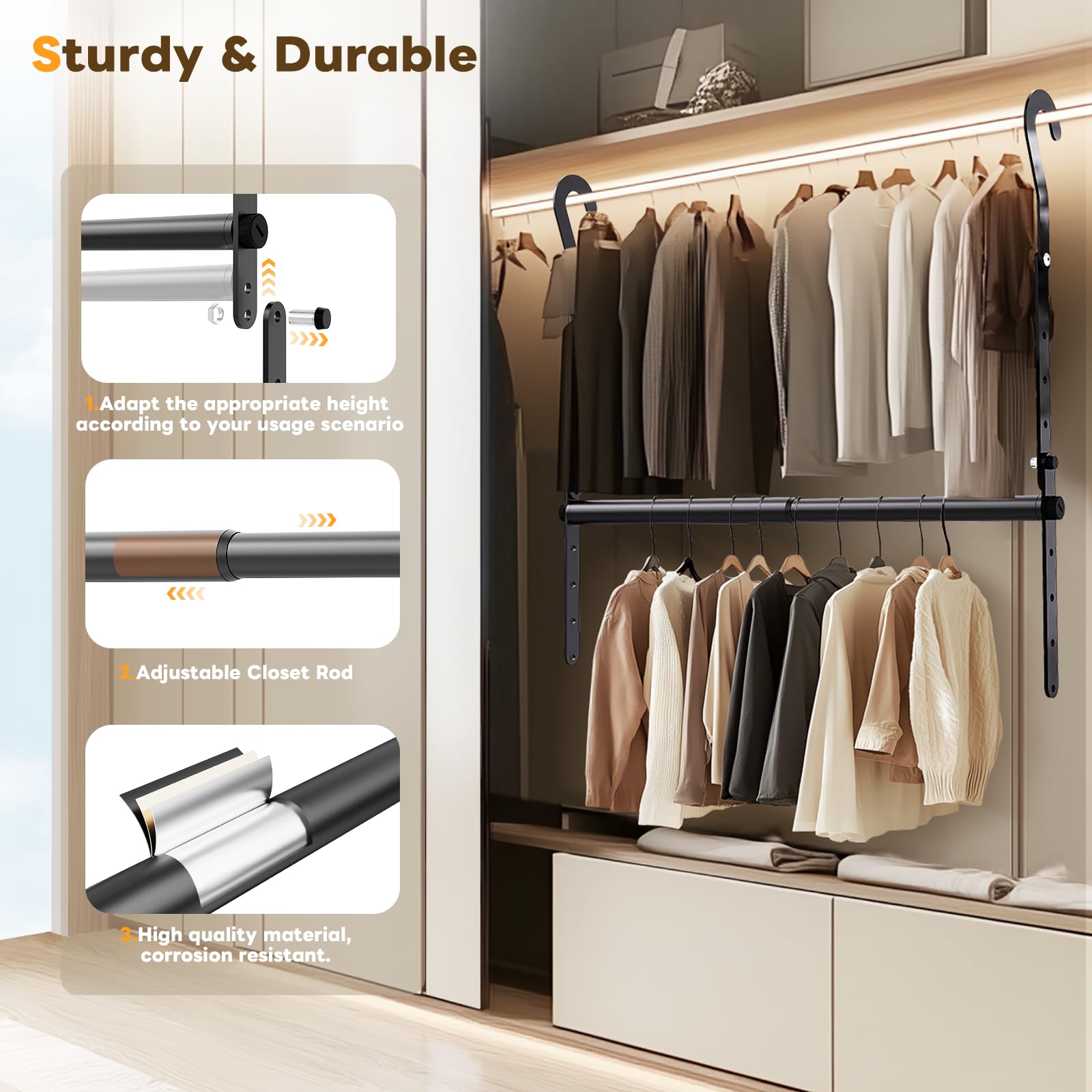 Mavivegue multi-functional rod works indoors or outdoors for towels, pots, or clothes.