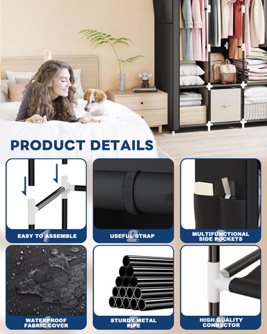 Mavivegue closet includes six shelves for folded items and accessories.