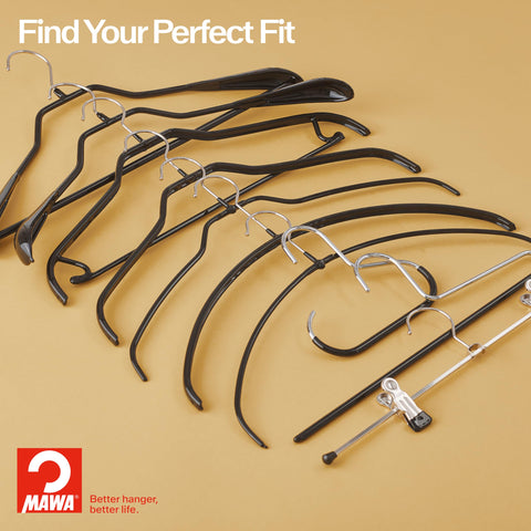 MAWA single-rod hanger promotes tidy, space-efficient pant storage