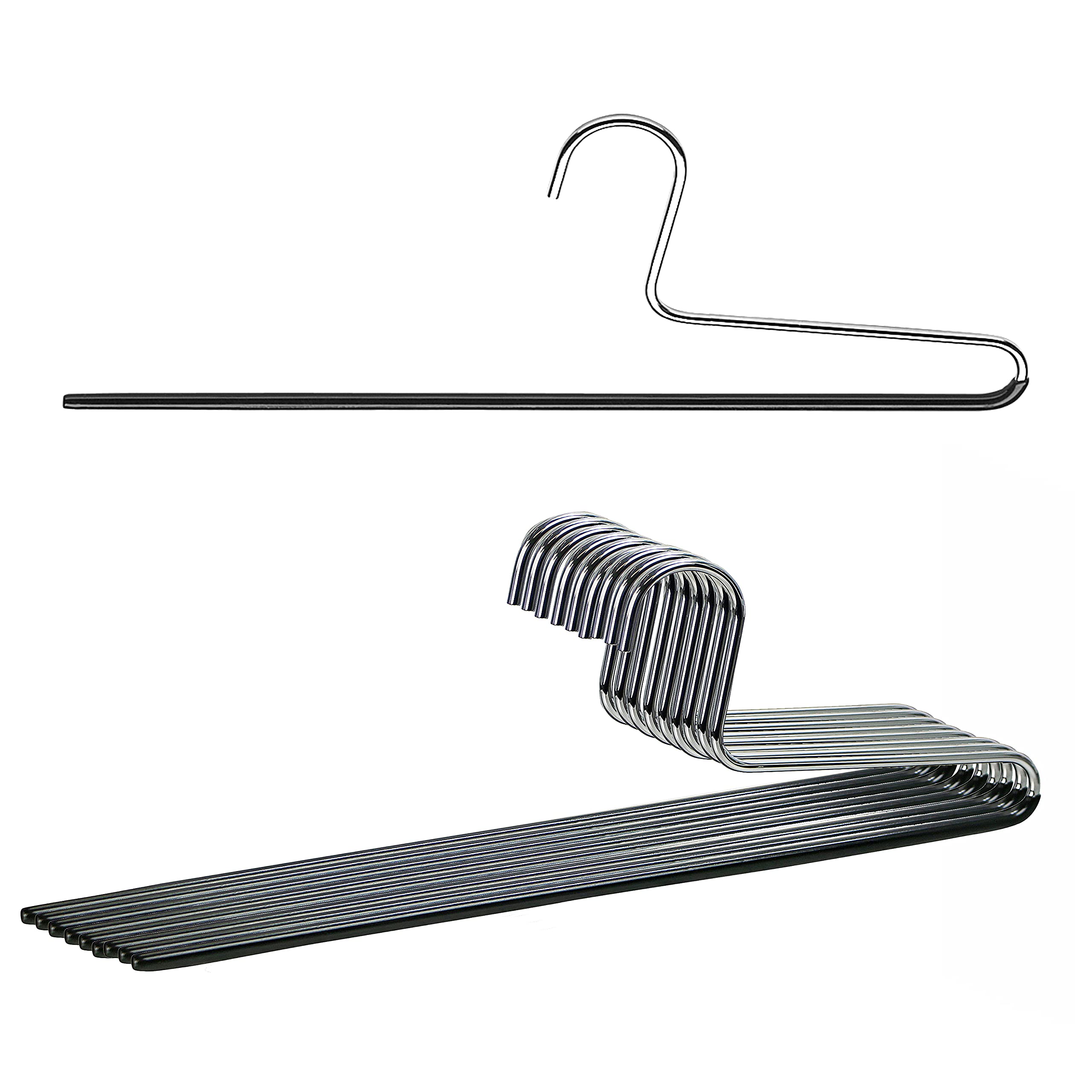 MAWA trouser hanger set of 10 in black with slim profile for space-saving closet organization
