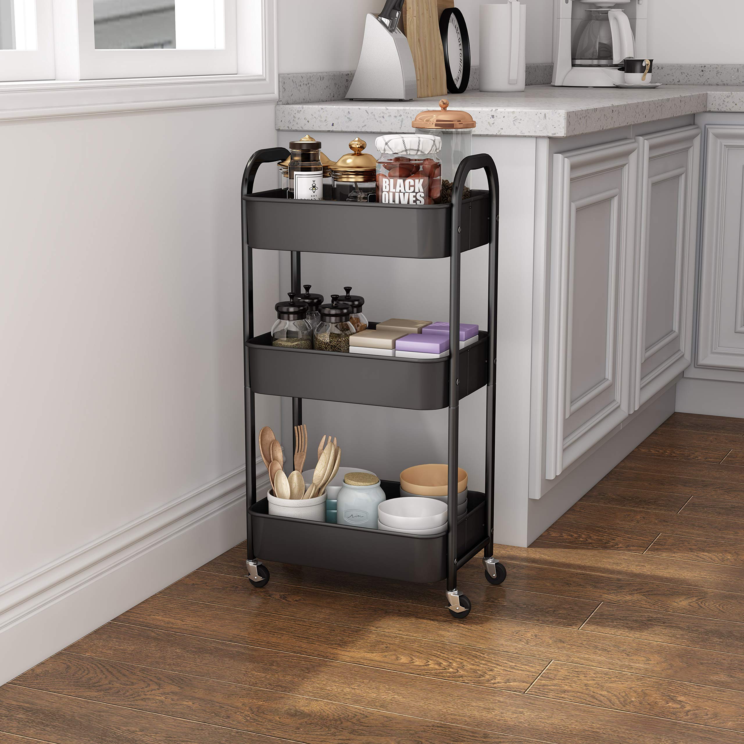 MAX Houser 3-tier cart side view, ideal for compact bathroom storage.