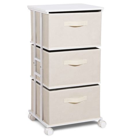 MAX Houser dresser tower with wood top in beige for compact bedroom storage.