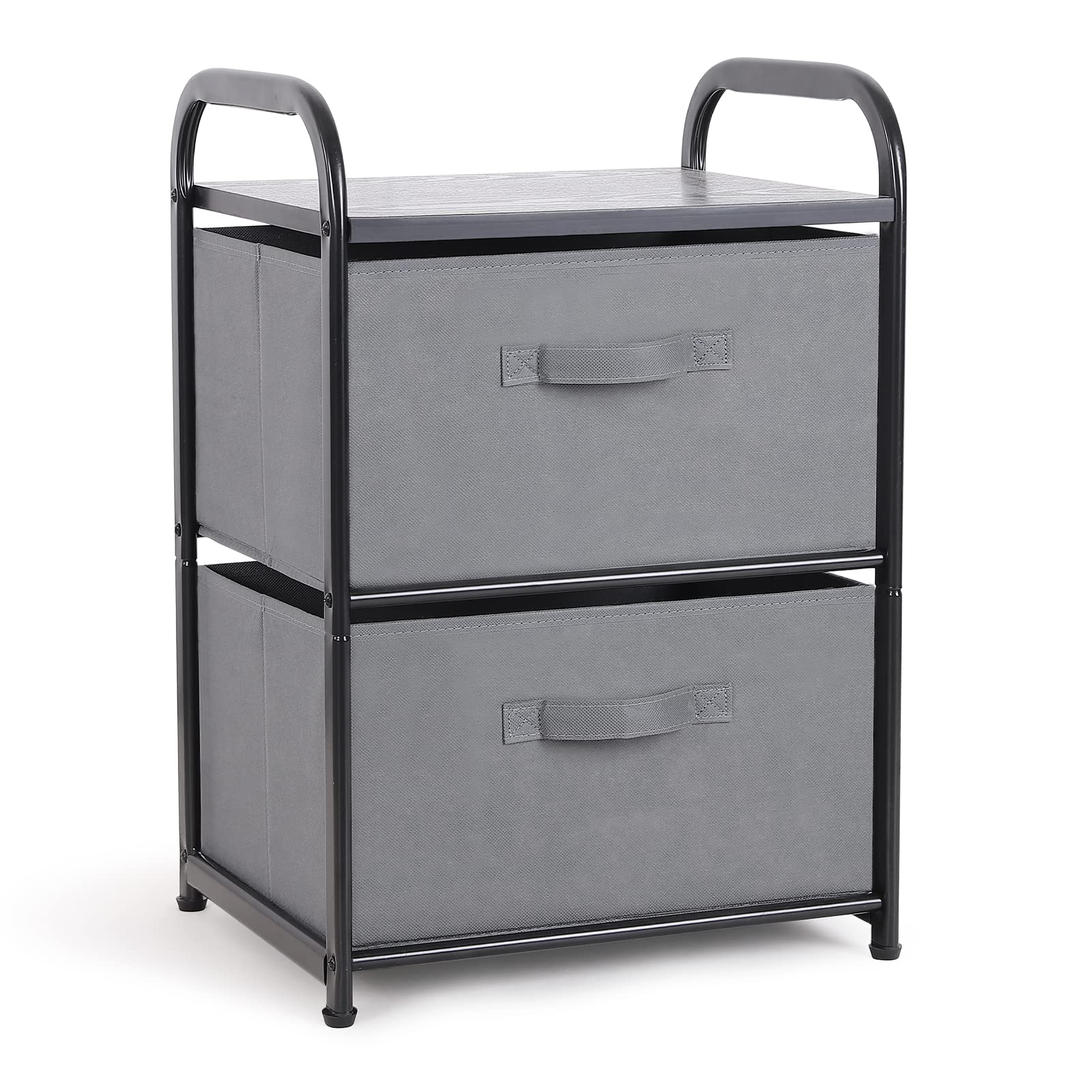 MAX Houser dresser front view with two fabric drawers for compact bedside storage