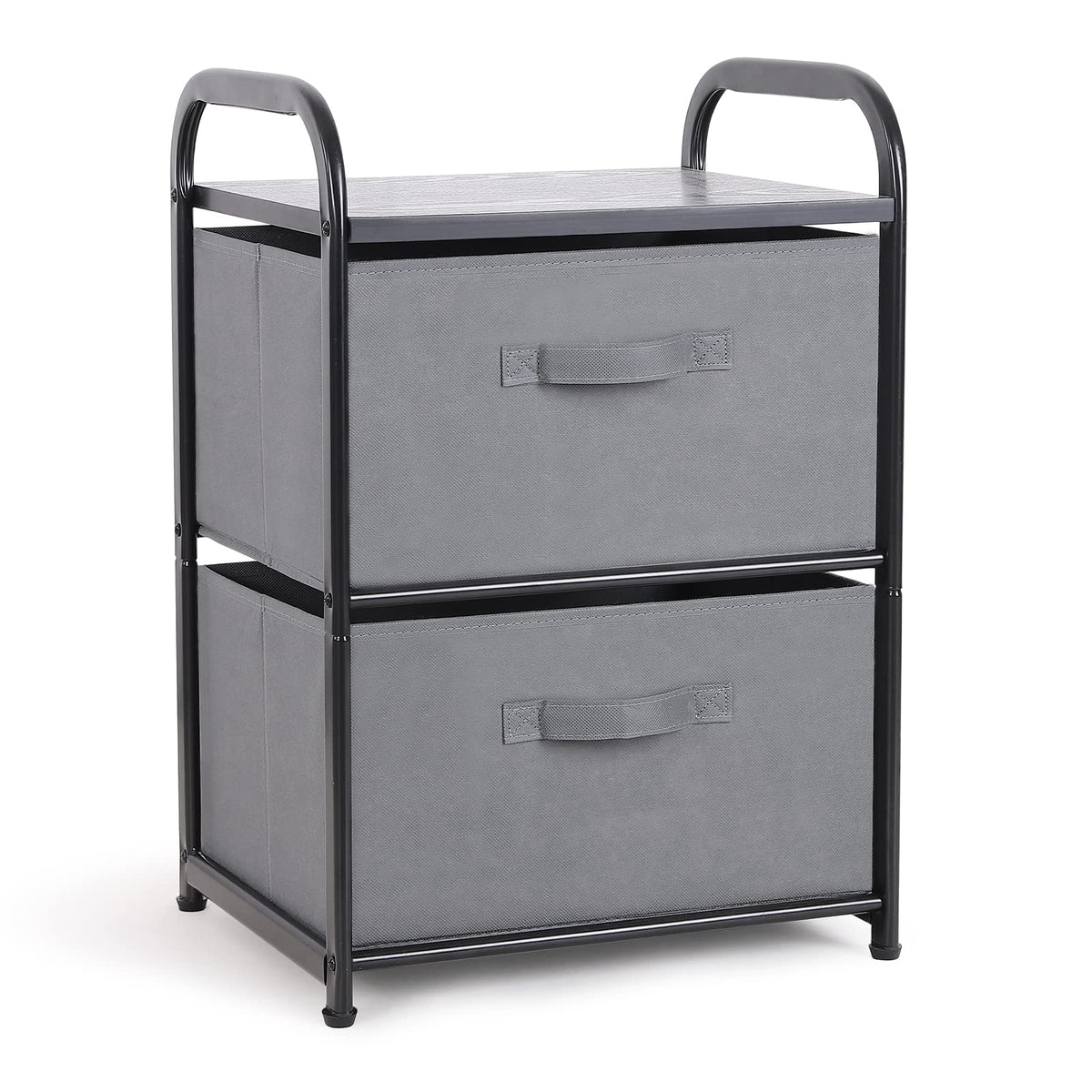 MAX Houser dresser front view with two fabric drawers for compact bedside storage