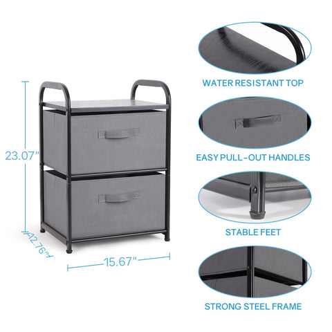 MAX Houser dresser side view showing sturdy metal frame and removable fabric drawers