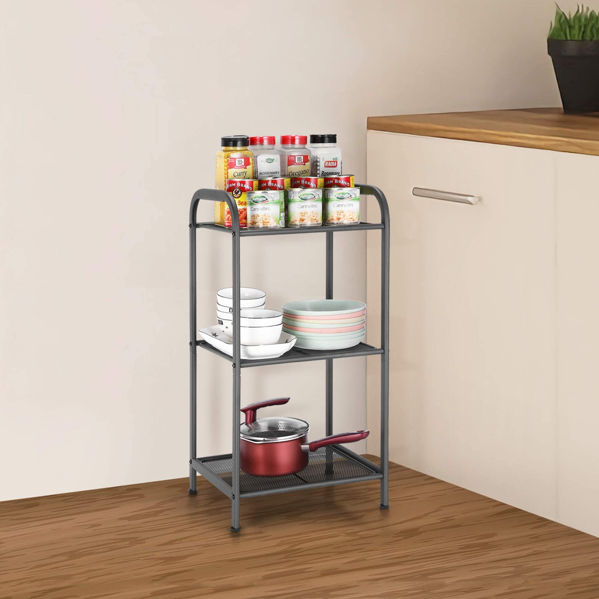 Kitchen setup with MAX Houser storage rack for convenient storage