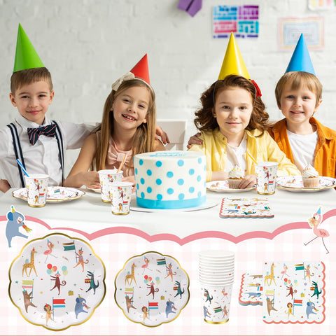 Maxdot animal parade plates feature a gold edge for elegant table settings.