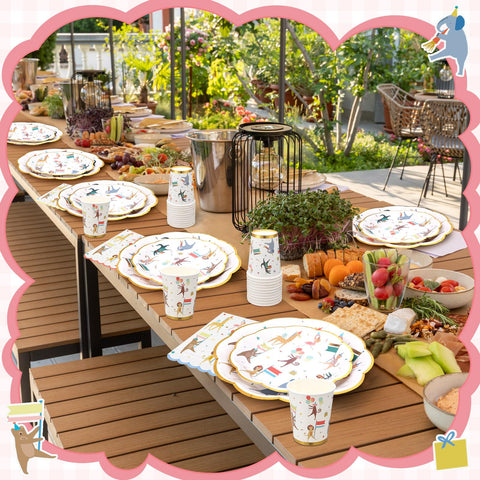 Maxdot animal parade party setup ideal for birthdays and baby showers.