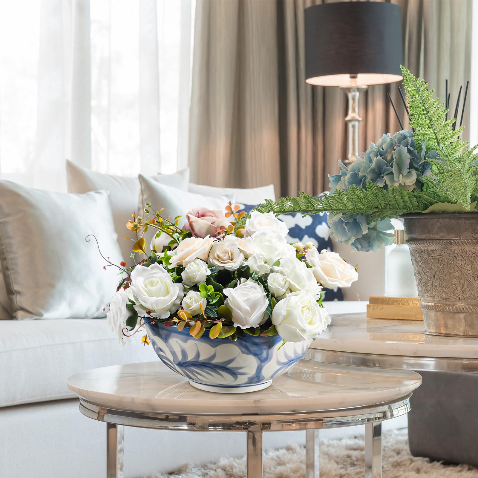 Maxdot blue-and-white bowl styled in a kitchen decor setting